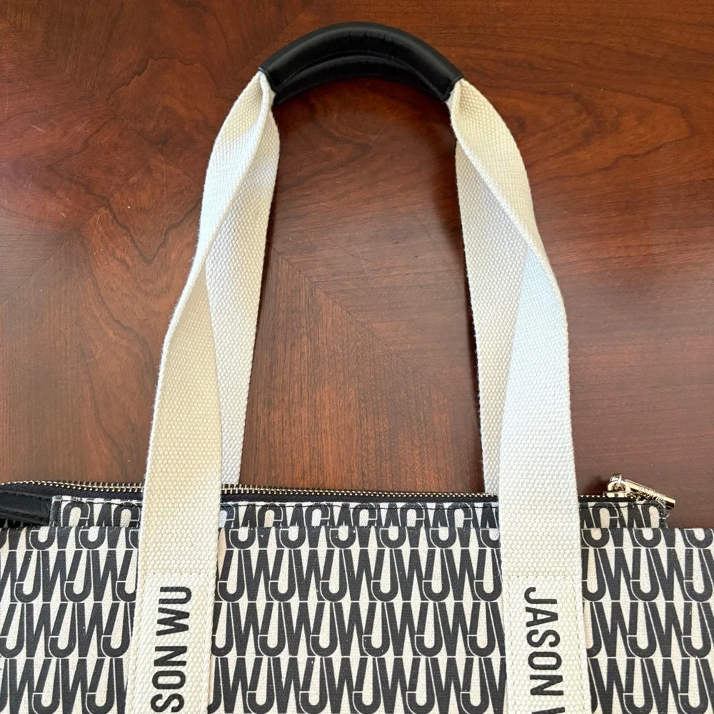 JASON WU Canvas Tote Bag Remmy Logo Print Black and Cream‎